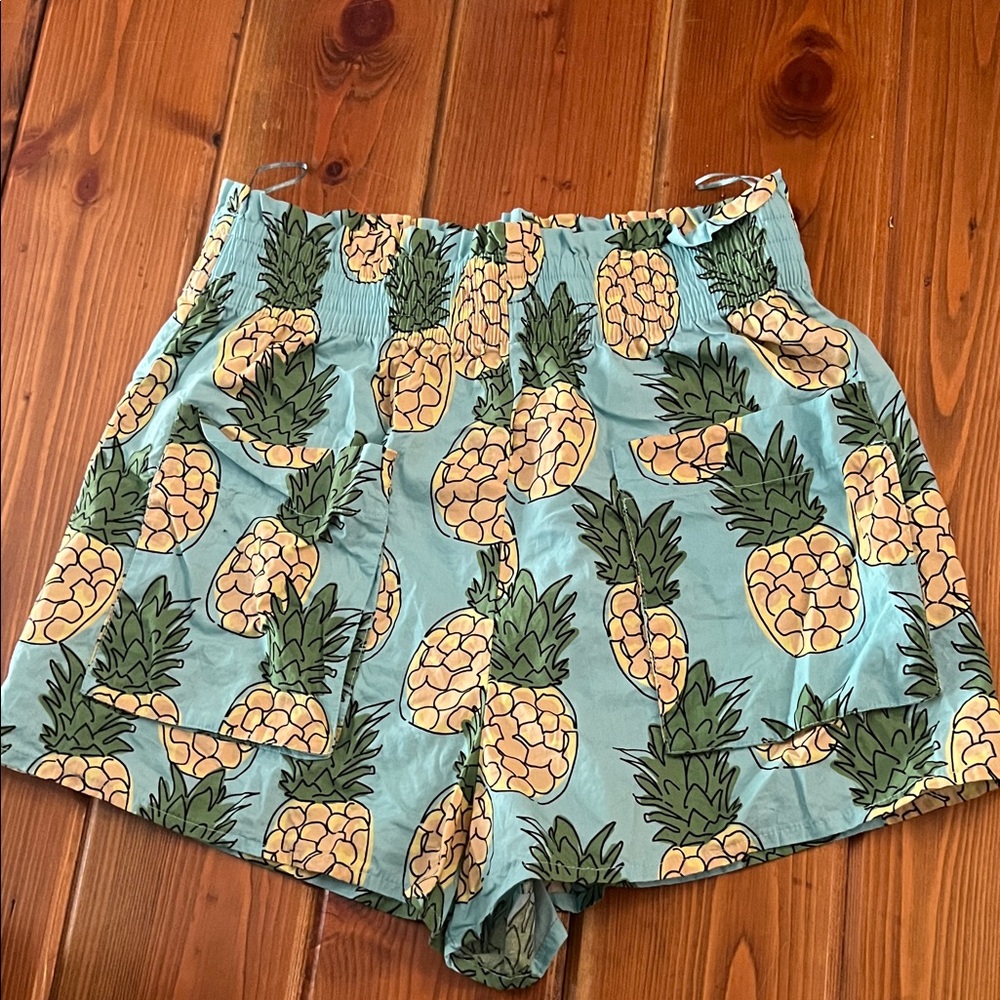 Zara Pineapple Print High Waist Shorts - Blue and Yellow